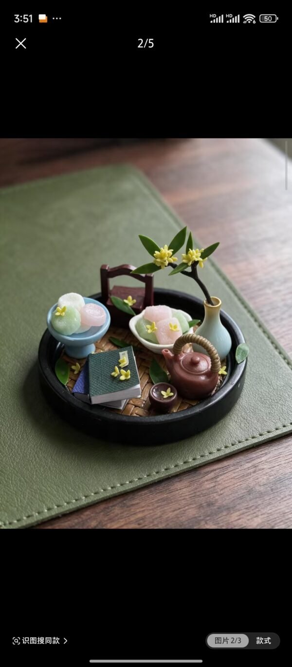 Handmade Miniature Dessert - Oriental Zen Tea Ceremony & Courtyard Pastry Set (Non-Edible)