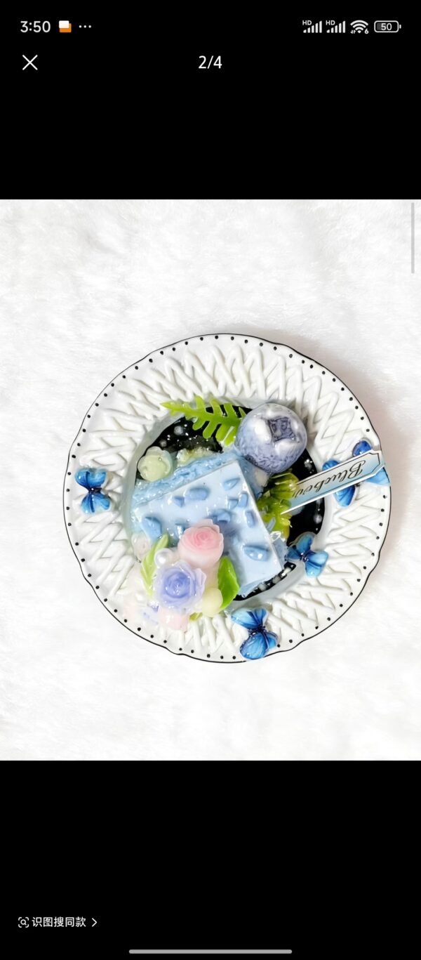 Handmade Miniature Dessert - Wild Blueberry & Rose Patisserie Slice (Non-Edible)