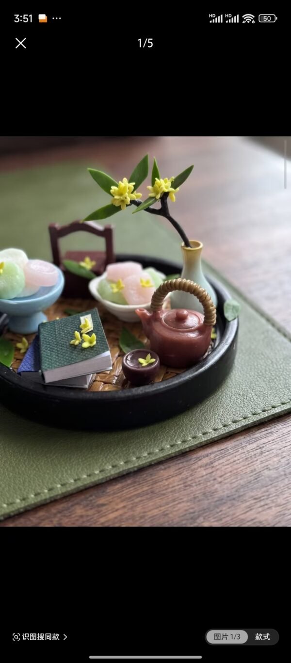Handmade Miniature Dessert - Oriental Zen Tea Ceremony & Courtyard Pastry Set (Non-Edible)