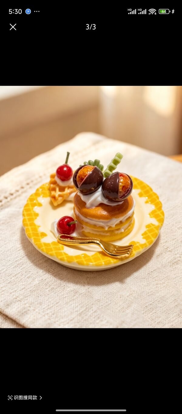 Handmade Miniature Dessert - Cozy Autumn Chestnut Waffle (Non-Edible)