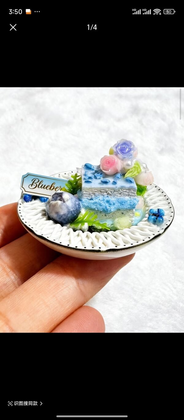 Handmade Miniature Dessert - Wild Blueberry & Rose Patisserie Slice (Non-Edible)