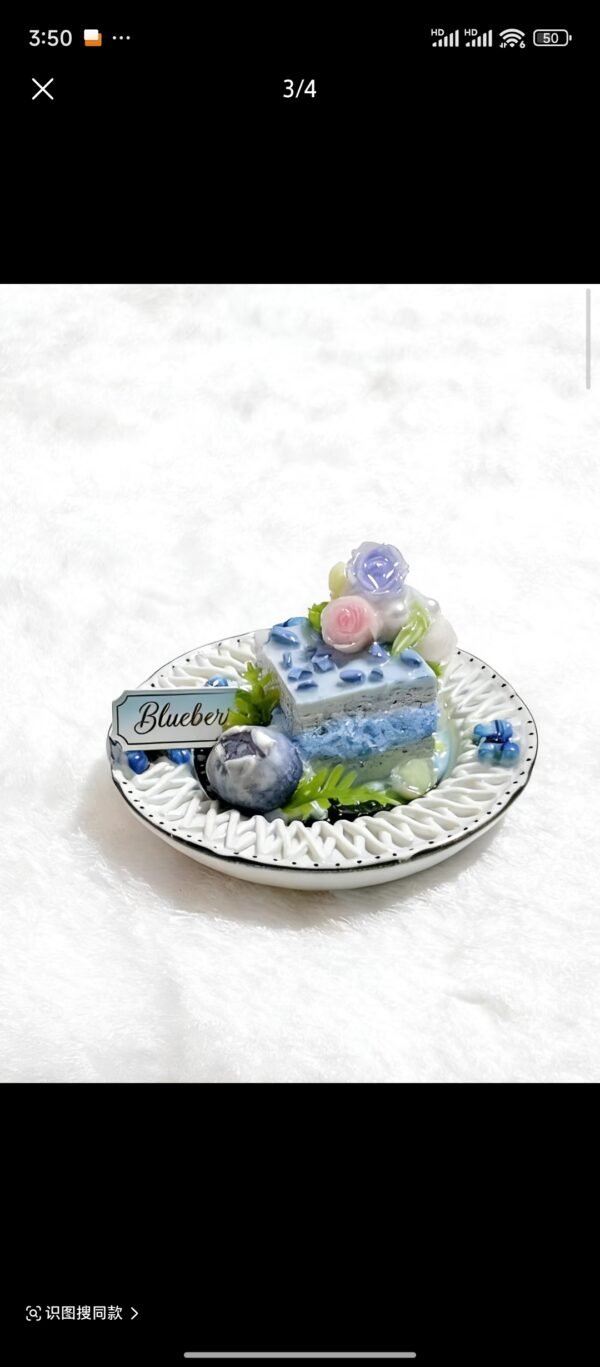 Handmade Miniature Dessert - Wild Blueberry & Rose Patisserie Slice (Non-Edible)