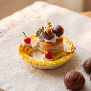 Handmade Miniature Dessert - Cozy Autumn Chestnut Waffle (Non-Edible)
