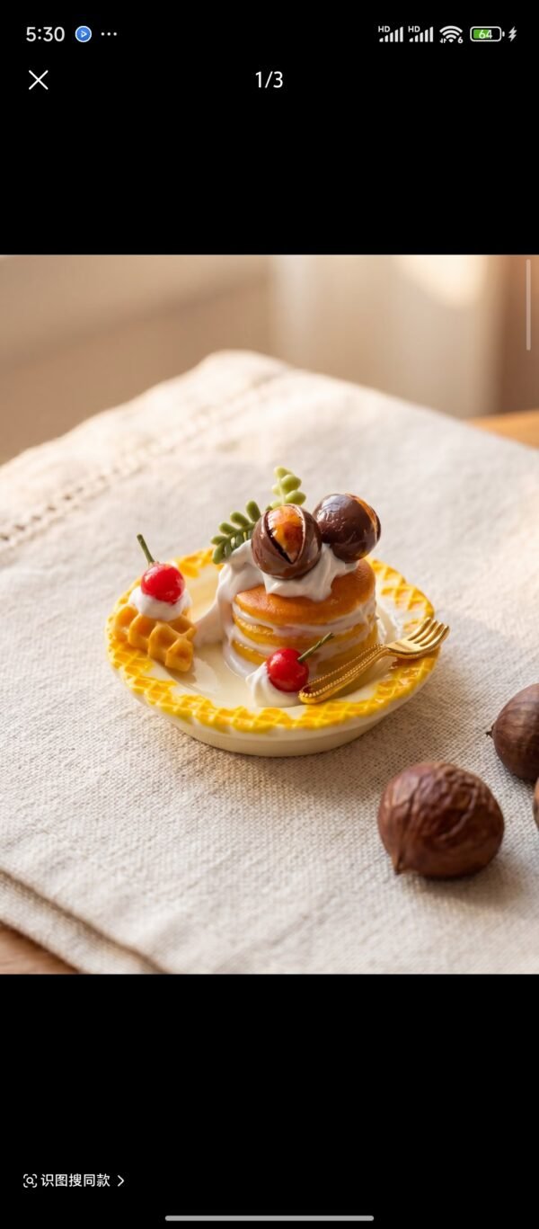Handmade Miniature Dessert - Cozy Autumn Chestnut Waffle (Non-Edible)