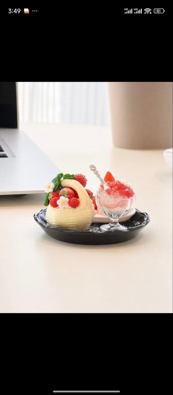 Handmade Miniature Dessert - Strawberry Set (Dollhouse Decor, Non-Edible)