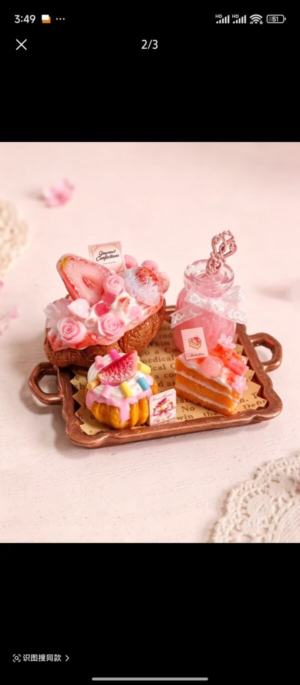 Handmade Miniature Dessert - Strawberry Rose Set  (Dollhouse Decor, Non-Edible)