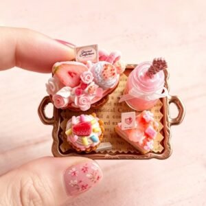 Handmade Miniature Dessert - Strawberry Rose Set  (Dollhouse Decor, Non-Edible)