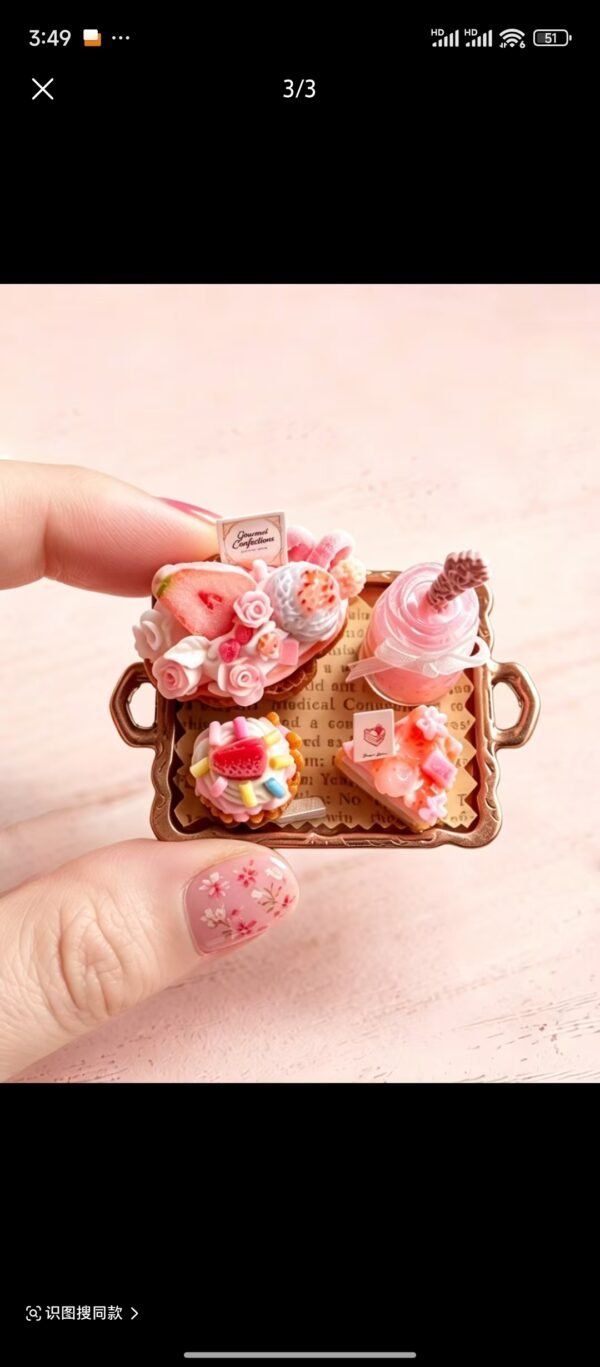 Handmade Miniature Dessert - Strawberry Rose Set  (Dollhouse Decor, Non-Edible)
