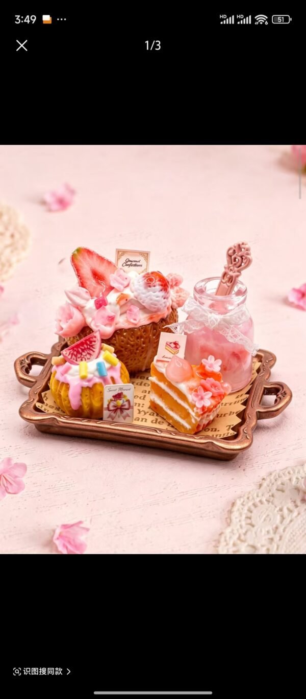 Handmade Miniature Dessert - Strawberry Rose Set  (Dollhouse Decor, Non-Edible)